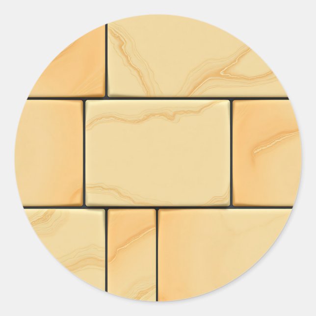 Golden Yellow Marble Tile Pattern Luxury Stone  Classic Round Sticker (Front)