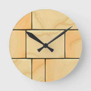 Golden Yellow Marble Tile Pattern Luxury Stone  Round Clock