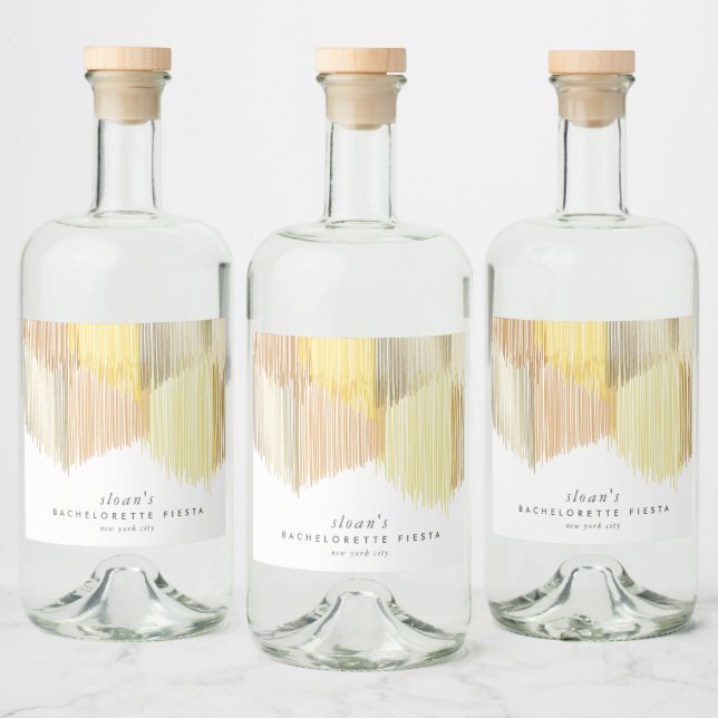 Golden Yellow Modern Fringe Bachelorette Party Liquor Bottle Label (Bottles)