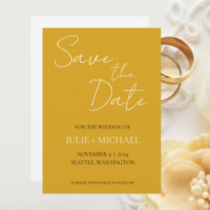 Golden Yellow Monotone Simple Style Wedding Save The Date