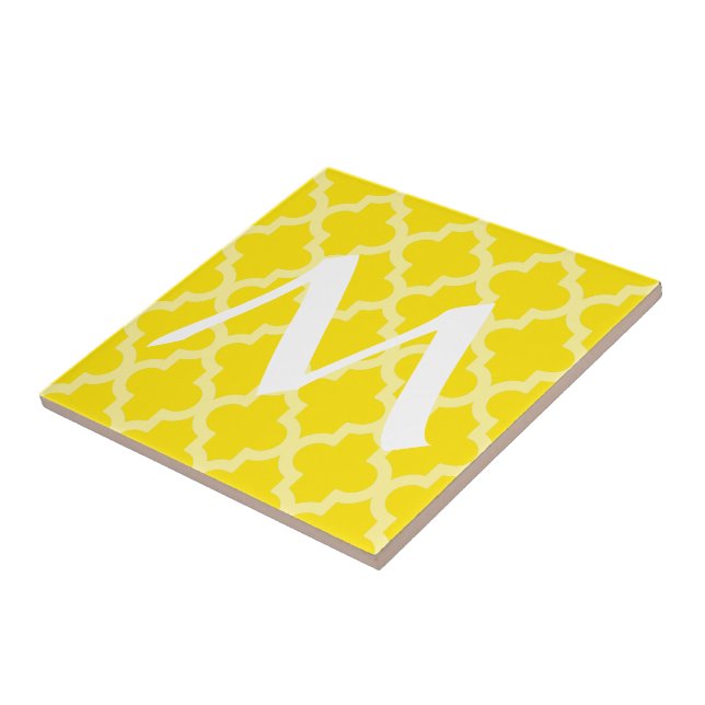 Golden Yellow Moroccan Moods Quatrefoil w/ Initial Tile (Side)