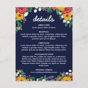 Golden Yellow Navy Blue Boho Bouquet Details Enclosure Card