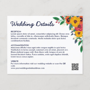Golden Yellow Navy Blue Boho Bouquet QR Code Enclosure Card