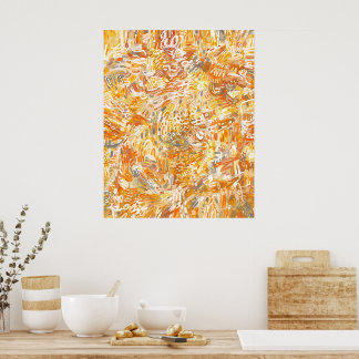Golden Yellow Orange Warm Brushstrokes Abstract Poster