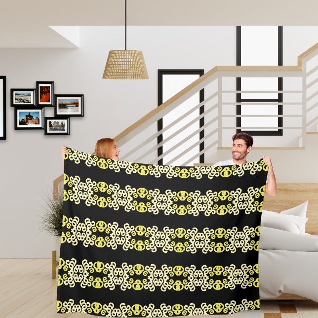 Golden Yellow Ornamental Stripe Seamless Pattern Fleece Blanket (Creator Uploaded)
