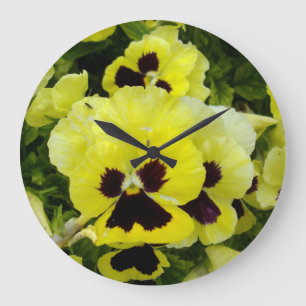 Golden Yellow Pansies On Bush, Large Clock