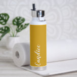 Golden Yellow Personalised Wedding Bridesmaid Water Bottle<br><div class="desc">Gift your wedding bridesmaid or maid of honour with this trendy, vacuum Insulated water bottle that features her name in white stylised script on a golden yellow colour background designed to match your wedding colour scheme. Personalise bottle by editing and replacing name with your own as desired. Select your water...</div>