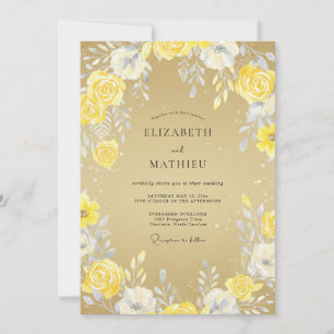 Golden Yellow Petal Wedding Invitation