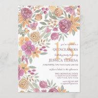 Golden Yellow Pink Floral Watercolor Quinceañera