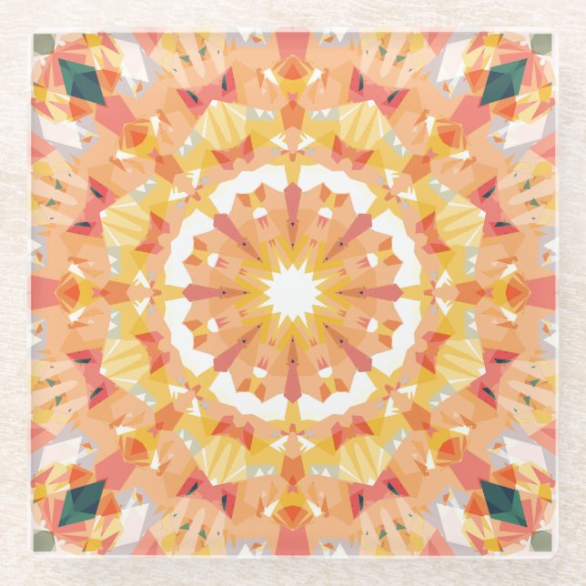 Golden Yellow Pink Green Star Eclectic Decor Glass Coaster (Front)