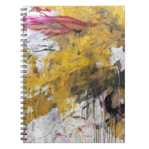 Golden Yellow Pink White Abstract Drip Notebook