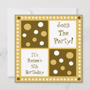 Golden Yellow Polka Dot Birthday Party Invitations