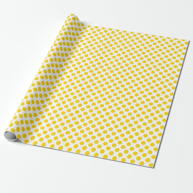 Golden Yellow Polka Dot on White Wrapping Paper (Unrolled)