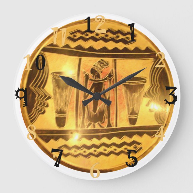 Golden Yellow Red African Traditional colours Large Clock (Front)