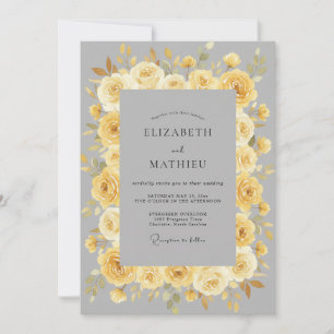 Golden Yellow Refined Floral Wedding Invitation