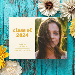 Golden Yellow Retro Simplicity Photo Graduation  Announcement