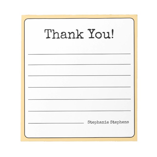 Golden Yellow Retro Thank You Your Name Lined  Notepad (Front)