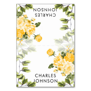 Golden Yellow Rose Floral Wedding   Place Cards