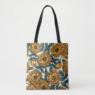 Golden-Yellow Roses - Vintage-Inspired Floral Tote Bag