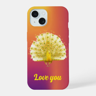 Golden Yellow Royal Peacock Love You Anniversary iPhone 15 Case