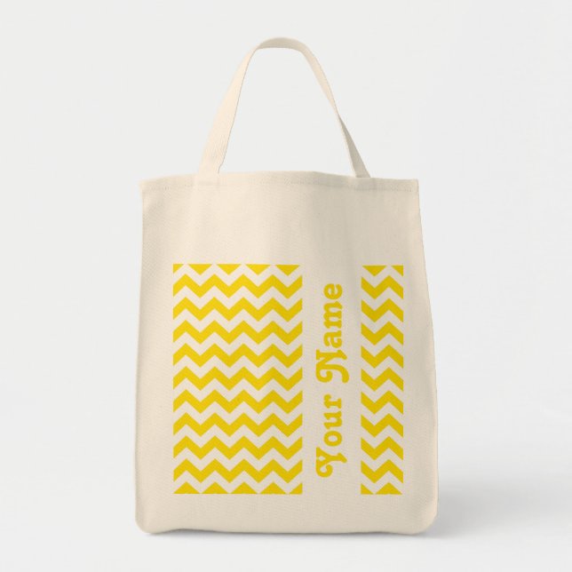 Golden Yellow Safari Chevron w/ customisable name Tote Bag (Front)