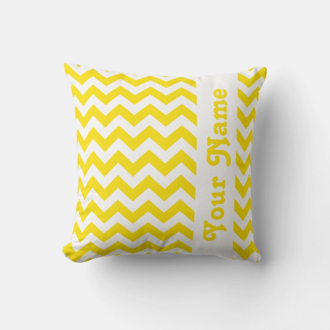 Golden Yellow Safari Chevron with custom text Cushion (Front)