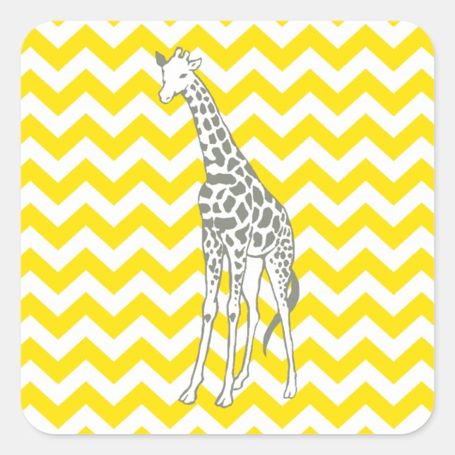 Golden Yellow Safari Chevron with Pop Art Giraffe Square Sticker (Front)