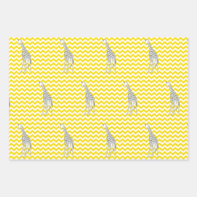 Golden Yellow Safari Chevron with Pop Art Giraffe Wrapping Paper Sheet (Front)