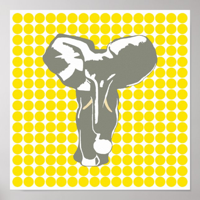 Golden Yellow Safari Dot with Pop Art Elephant Poster (Front)