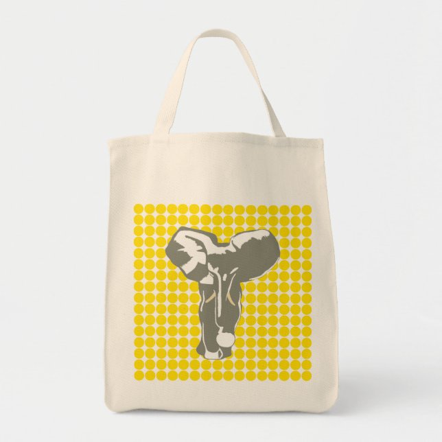 Golden Yellow Safari Dot with Pop Art Elephant Tote Bag (Front)