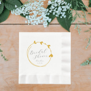 Golden Yellow Simple Heart Wreath Bridal Shower Napkin