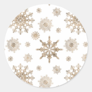 Golden Yellow Snowflake Shapes Classic Round Sticker