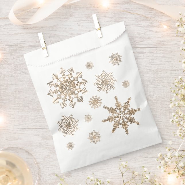 Golden Yellow Snowflake Shapes Favour Bags (Clipped)