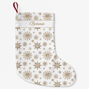 Golden Yellow Snowflakes Pattern & Custom Name Small Christmas Stocking