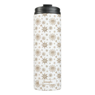 Golden Yellow Snowflakes Pattern & Custom Name Thermal Tumbler
