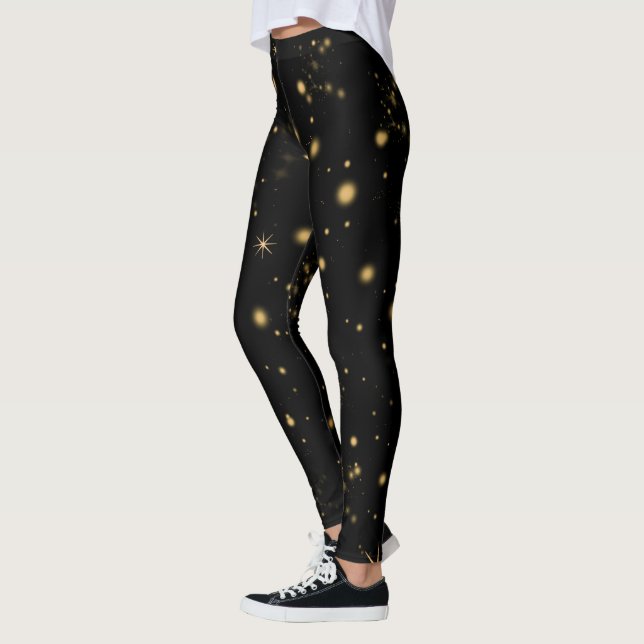 Golden Yellow Stars Black Night Leggings (Left)