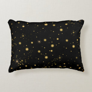 Golden Yellow Stars Black Night Sky Decorative Cushion