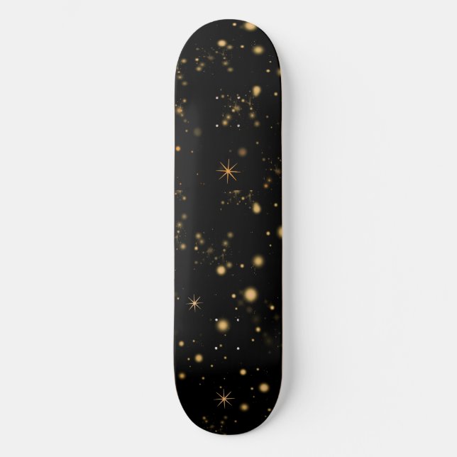 Golden Yellow Stars Black Night Sky Skateboard (Front)