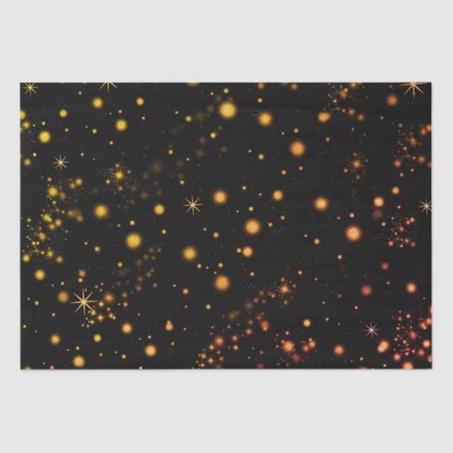 Golden Yellow Stars Black Night  Tissue Paper (Front)