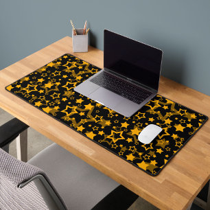 Golden Yellow Stars Glitter Design Desk Mat