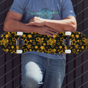 Golden Yellow Stars Glitter Design Skateboard