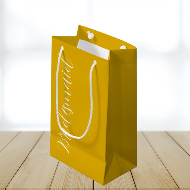 Golden Yellow Stylised Script Wedding Bridesmaid Small Gift Bag (In Situ)