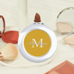 Golden Yellow Stylised Wedding Bridesmaid Monogram Compact Mirror<br><div class="desc">A personalised compact mirror for your wedding bridesmaid or maid of honour that has her initial and name stylised on a trendy,  golden yellow colour background. Edit to replace initial and name. Select your compact mirror style.</div>