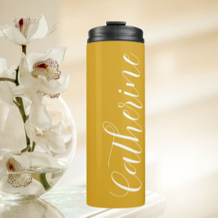 Golden Yellow Stylised Wedding Bridesmaid Name Thermal Tumbler