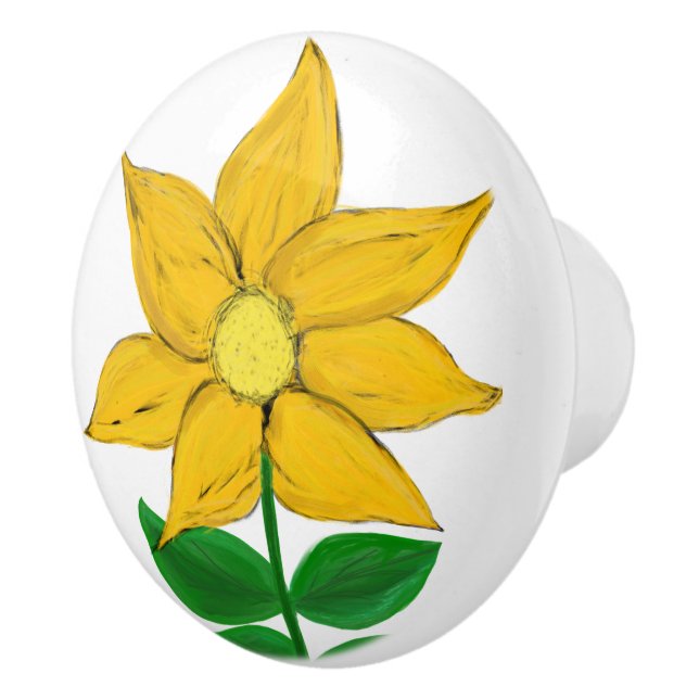 Golden Yellow Sunflower Ceramic Knob (Right)