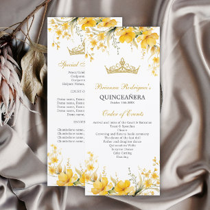 Golden Yellow Tiara Floral Quinceañera Program Programme