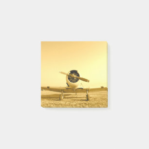 Golden Yellow Vintage Aeroplane 3x3 Post-it Notes