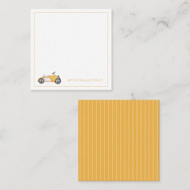 Golden Yellow Vintage Toy Car Personalised Card (Front/Back)