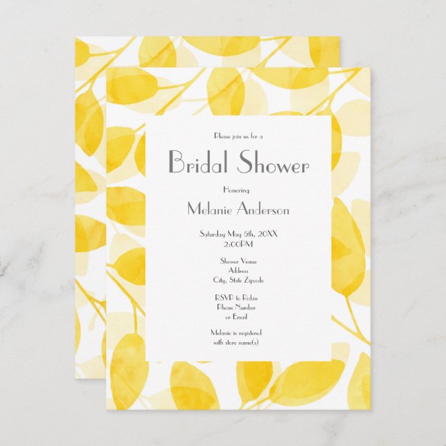 Golden Yellow Watercolor Leaves  Invitation (Front/Back)