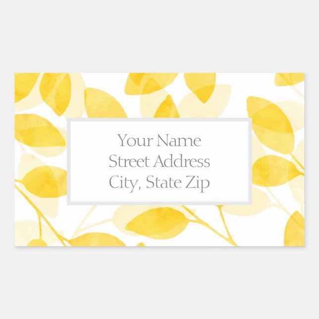  Golden Yellow Watercolor Leaves Labels (Front)
